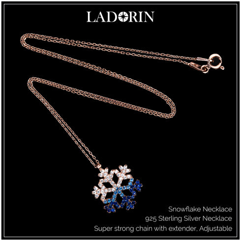 LADORIN Snowflake Necklace - 925 Sterling Silver Necklace with Special Wooden Gift Box